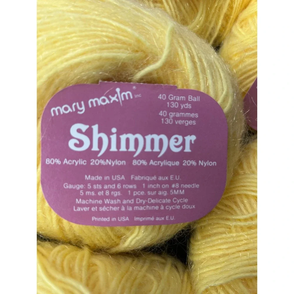 Vintage Mary Maxim Shimmer Yarn Lot Pastel Yellow 8 Skeins 80/20 Acrylic Nylon